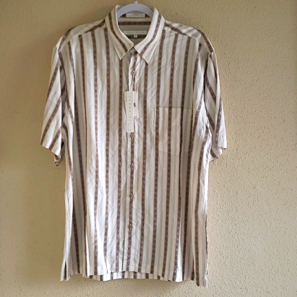 Perry Ellis Shirt, New, color cream, brown, Size L. - Picture 1 of 6